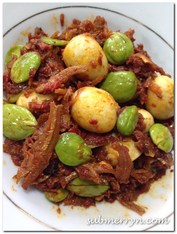 Sambal petai with fried anchovies