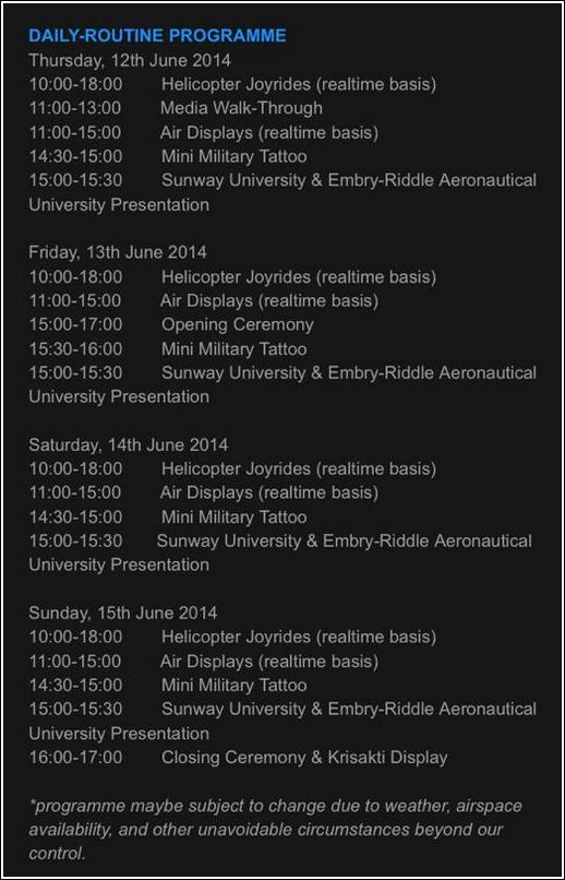 Subang International Air Carnival 2014_itinerary