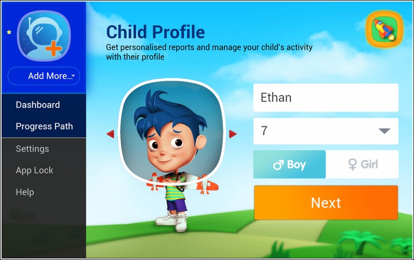 Samsung KidsTime Educational Apps Child Profile