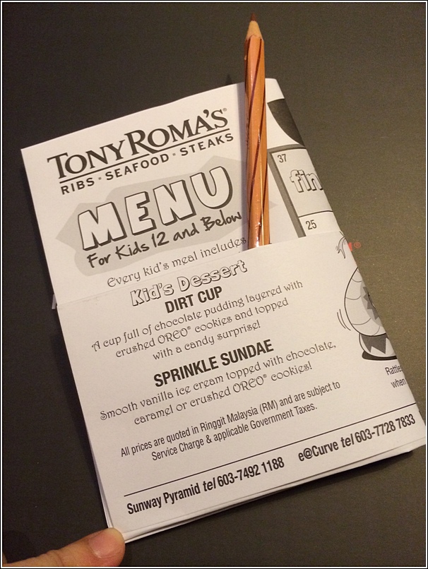 Tony Roma Kids Menu
