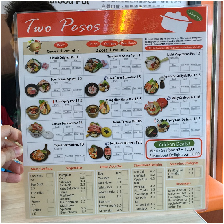 two pesos menu