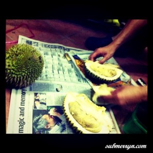 Prying open a durian