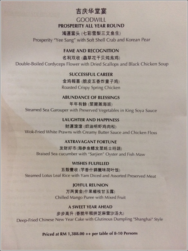 CNY menu