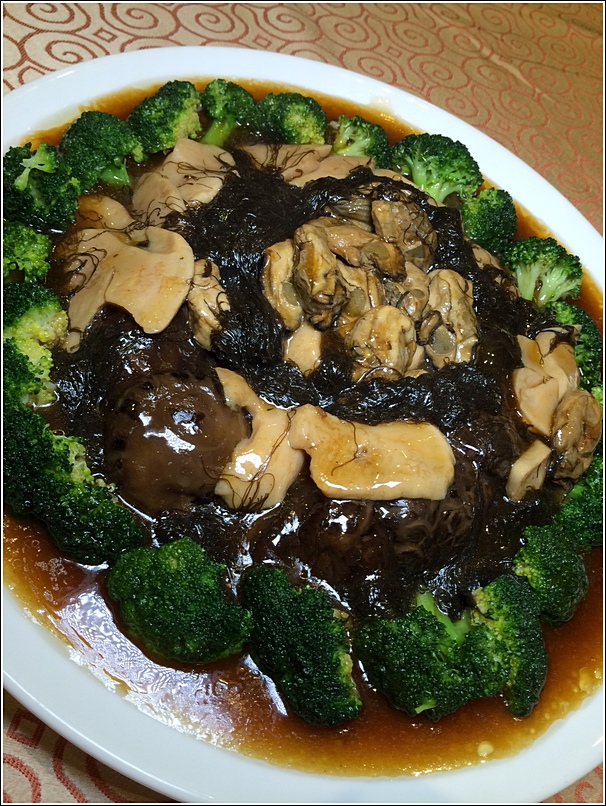 Braised Top Shell, Sea Cucumber with dried oysters and fatt choy