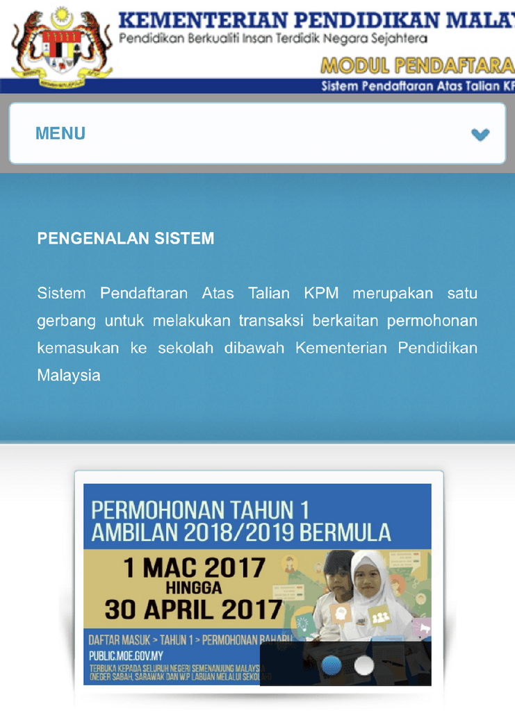 Permohonan Online Murid Tahun 1 Seluruh Malaysia 2021 2022